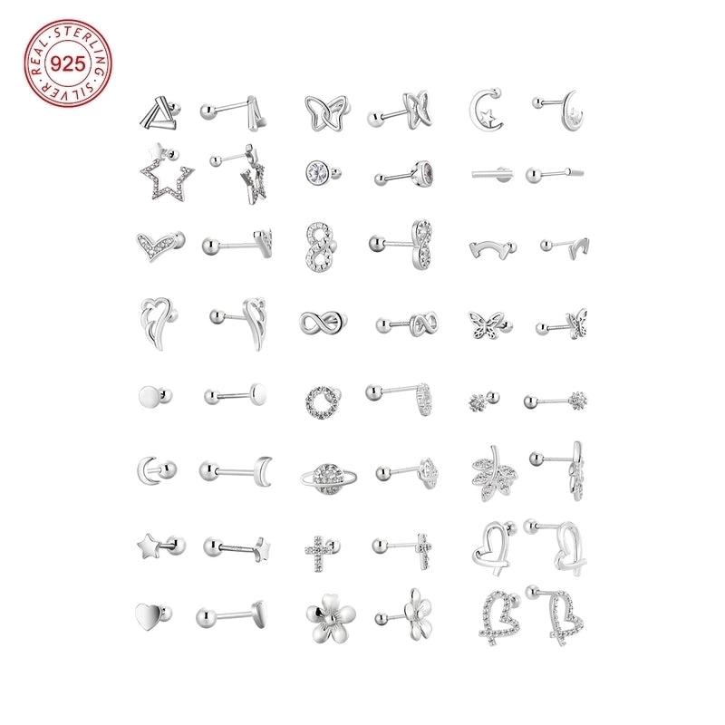 1 Pair 14K Gold Plated 925 Sterling Silver Zircon Star Moon Butterfly Ear Studs