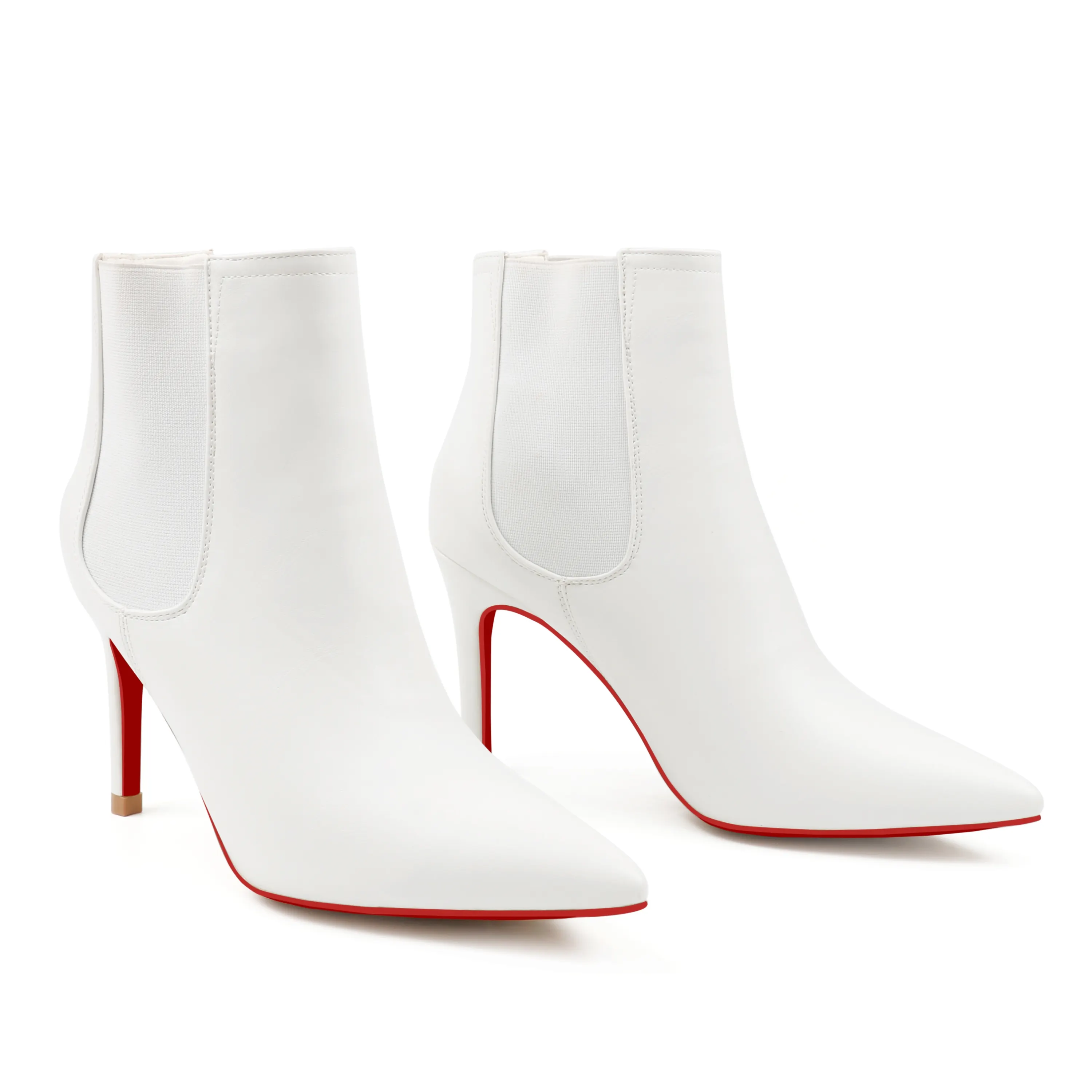 90mm Women's Ankle Boots U-Shaped Elastic Red Bottoms Mid Heel Pointed Toe Stilettos-vocosishoes