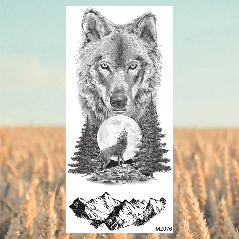 Black Lion Fashion Calf Temporary Tattoos For Women Adult Men Lion Geometric Owl Fake Tattoo Realistic Body Art Decoration Tatoo