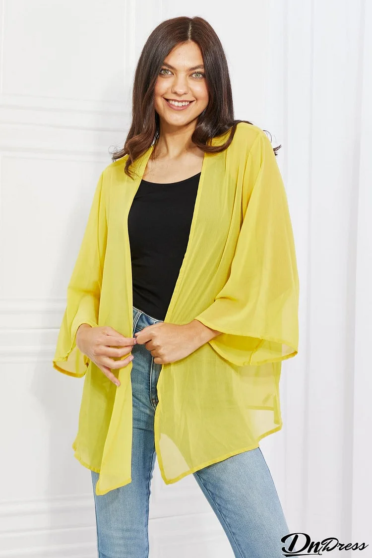 Melody Just Breathe Full Size Chiffon Kimono in Yellow