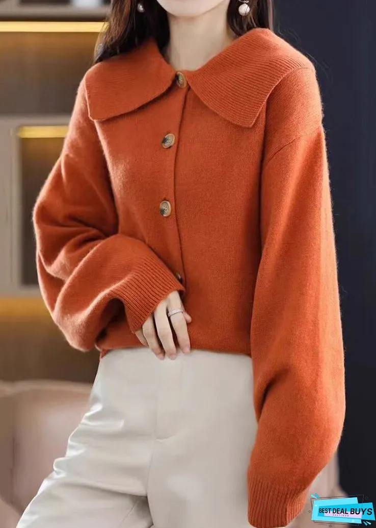 Stylish Red Peter Pan Collar Button Solid Knit Cardigan Fall