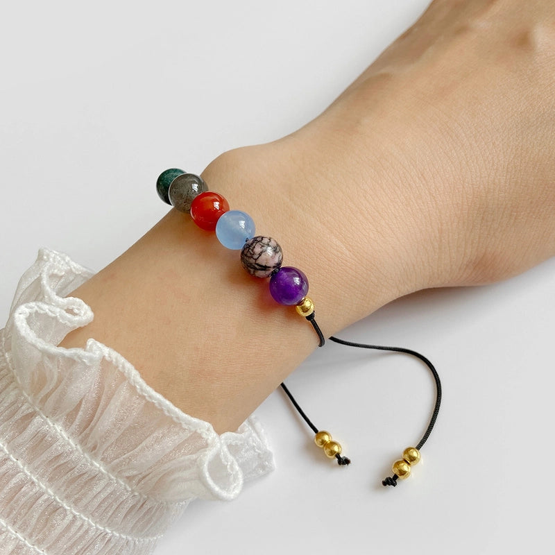 Natural Stone Beads 8mm Beads Woven Bracelet Men’s Vintage Cardboard Work Bracelet Adjustable Woven Bracelet