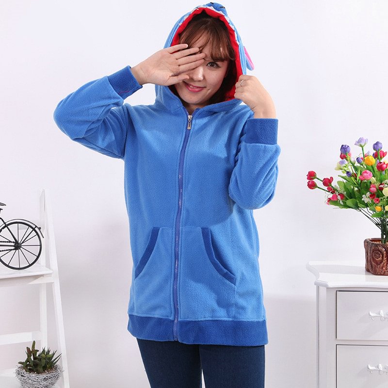 Blue Stitch Long Sleeve Kigurumi Costume Fleece Hoodie Coat Jacket-Pajamasbuy