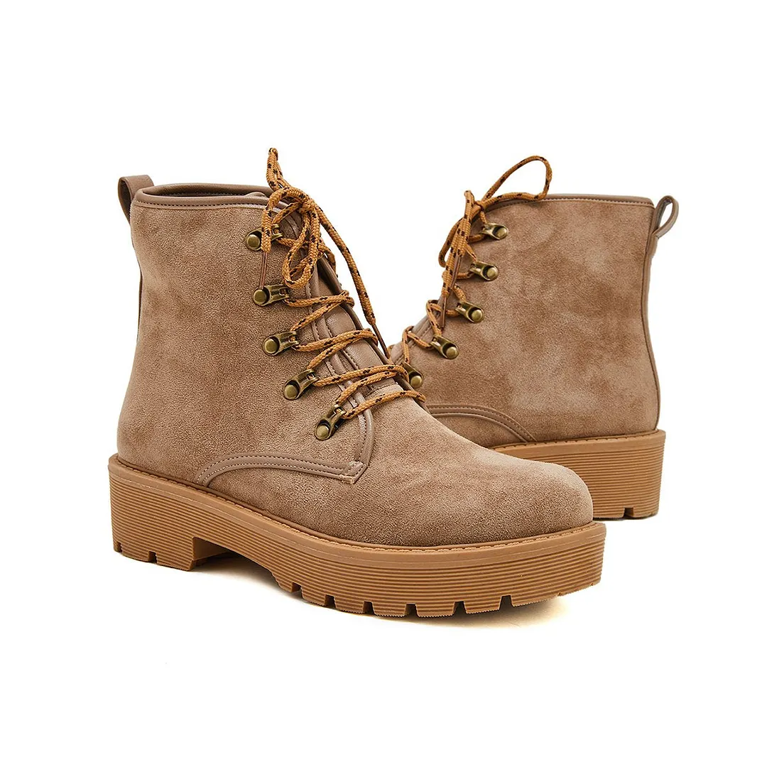 Women's Simple Faux Suede Lace Up Combat Boots