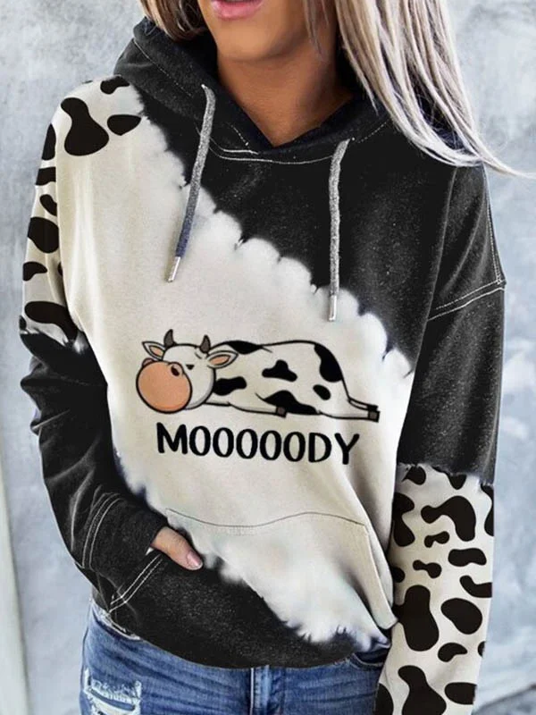 Cute Cow With Spot Printed Hoodie