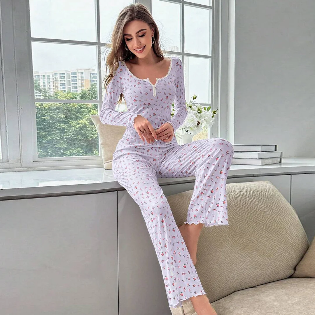 Uveng Exploding Autumn And Winter Home Clothes Sexy Casual Fashion Long-Sleeved Trouser Pyjamas Two Sets Of Women
