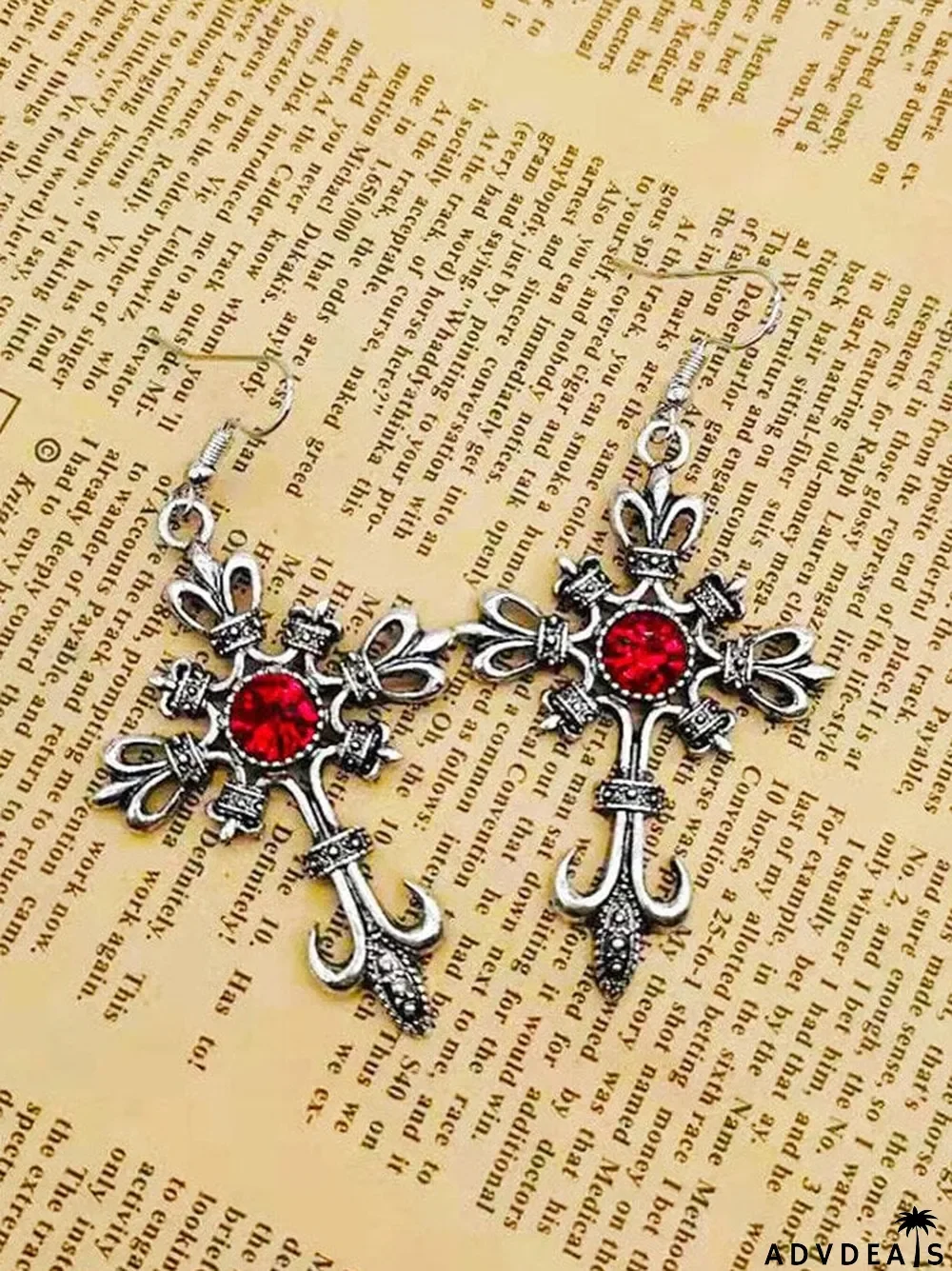 Dark Cross Red Rhinestone Earrings