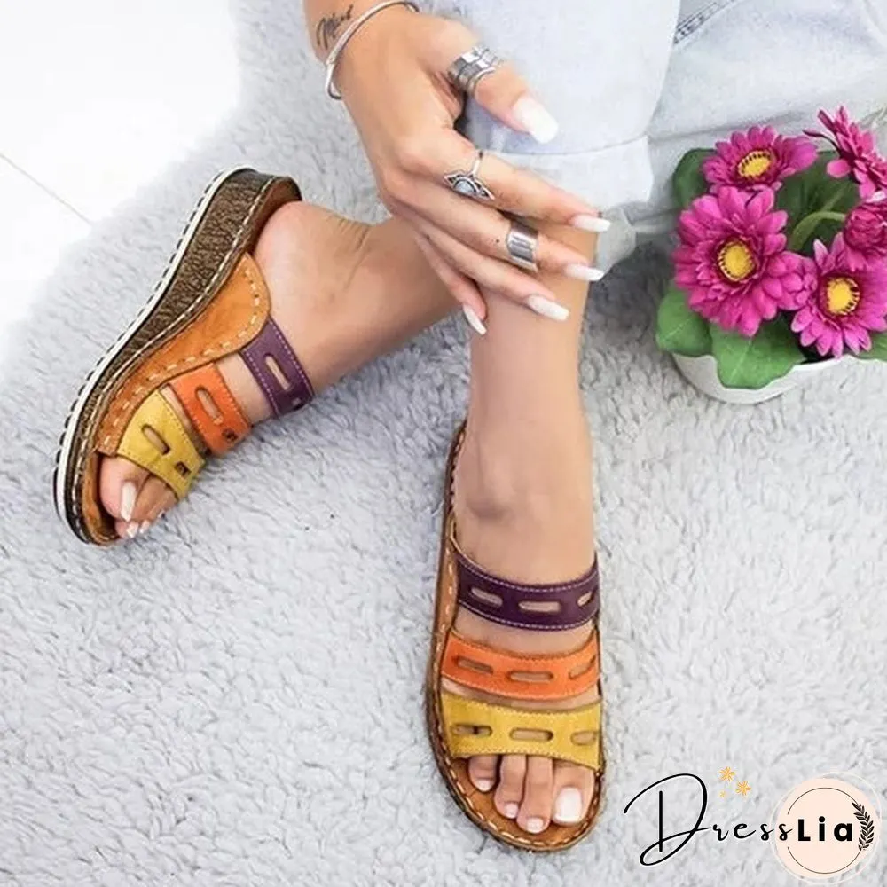 Women Summer Fashion Low Heels Sandals Open Toe Outdoor Slippers Slides Gladiator Wedge Slippers