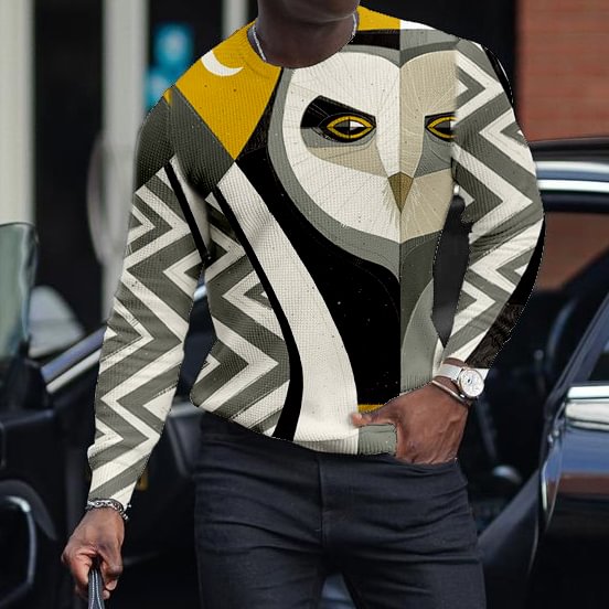 LONG SLEEVE FASHION CONTRAST COLOR ROUND NECK MEN'S TOP