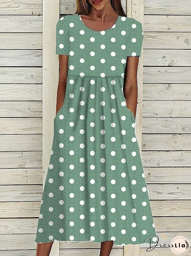 Women's Casual Dress Summer Dress PolkaÂ DotÂ Dress Floral Polka Dot Pocket Print Crew Neck Midi Dress Fashion Streetwear Outdoor Daily Short Sleeve Loose Fit Black Red Blue Summer Spring S M L XL XXL