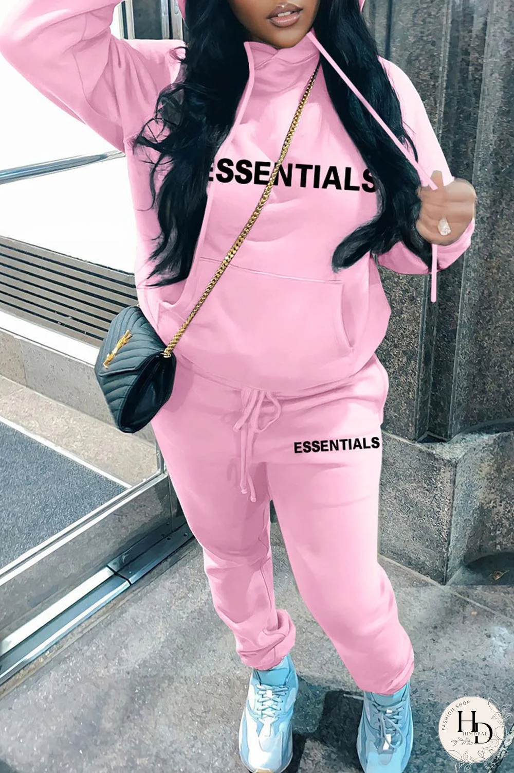 White Casual Print Patchwork Hooded Collar Long Sleeve Two Pieces