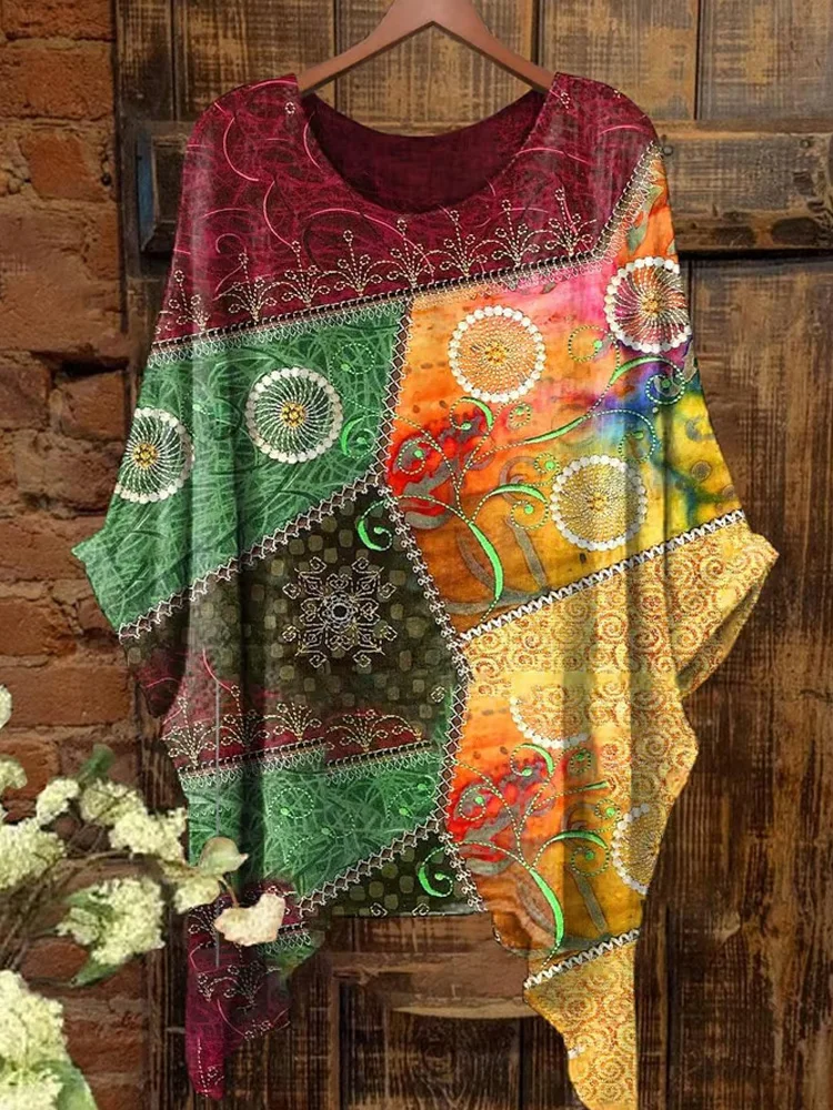 Women's Psychedelic Collage Retro Hippie Art Pattern Print Short Sleeve Top