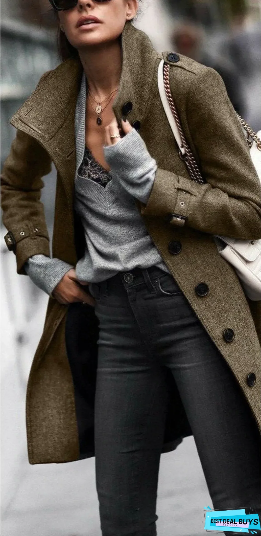 Fashion Pure Color Long Sleeve Coat