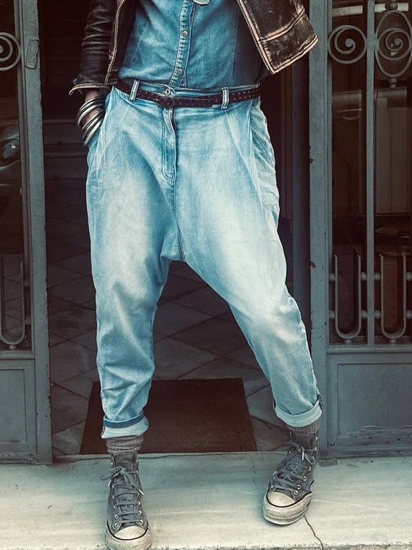 Drop Crotch Denim Cropped Trousers hjn Shicloths