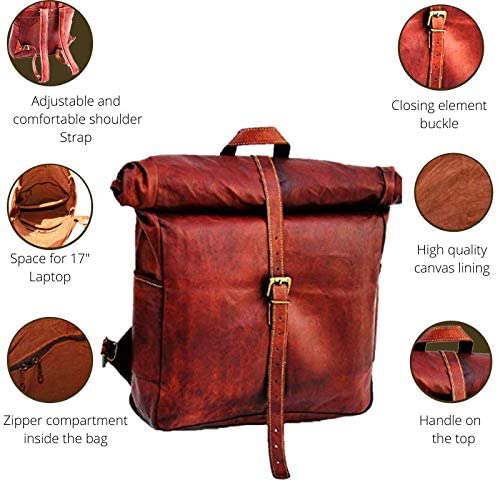 Vintage Leather Backpack School College Book bag Laptop Backpack Brown