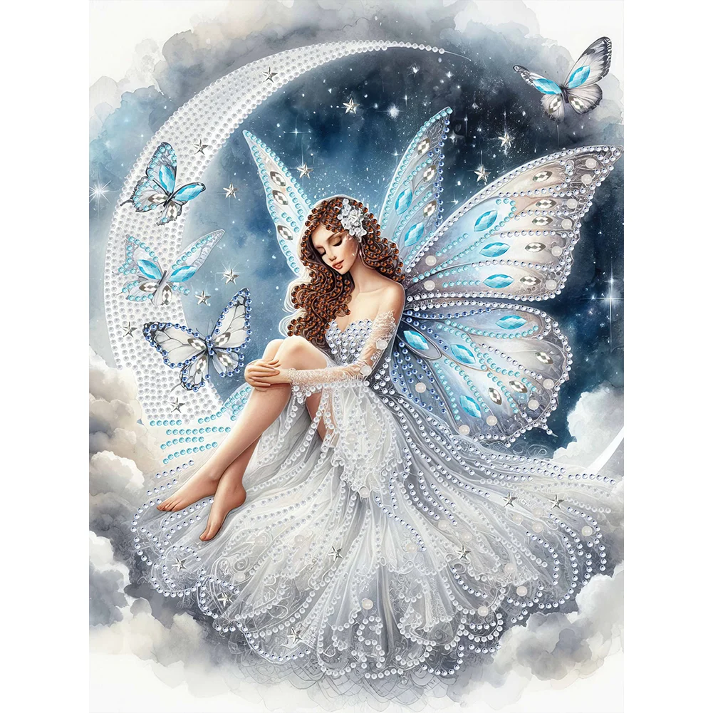 Partial Special-shaped Crystal Rhinestone Diamond Painting - Moon Butterfly Fairy(Canvas|30*40cm)