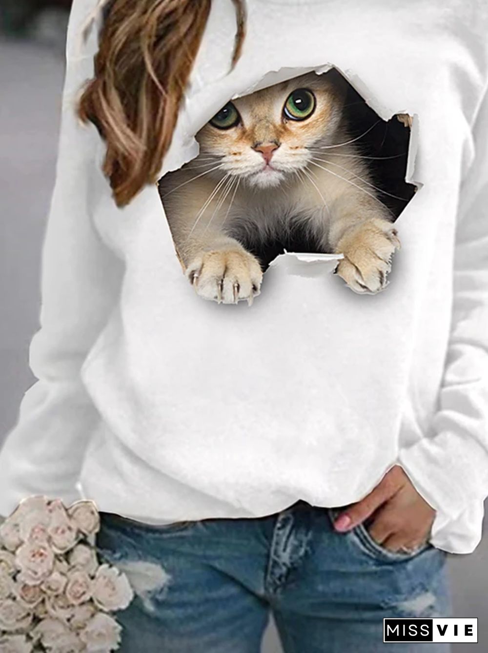 Casual Crew Neck Long Sleeve Printed Sweatshirts