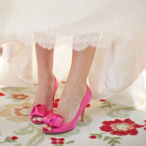 Fuchsia Wedding Shoes Peep Toe Stiletto Heel Bridesmaid Bow Pumps |FSJ Shoes