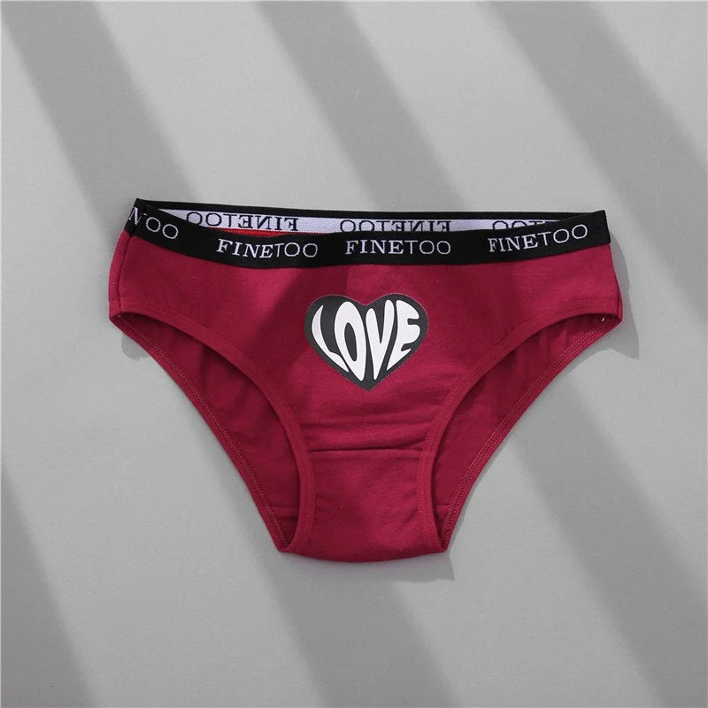 FINETOO 1/2PCS Women Cotton Underwear Love Sticker Letter M-XXL Panties + G-string Lingerie Female Pantys Girls Fashion Briefs