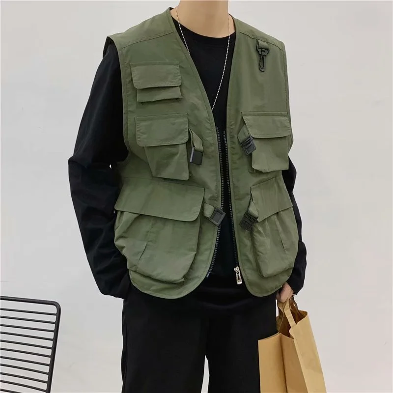 Japanese functional tactical tooling multi-pocket vest men trendy thin section net red vest Techwear Shop