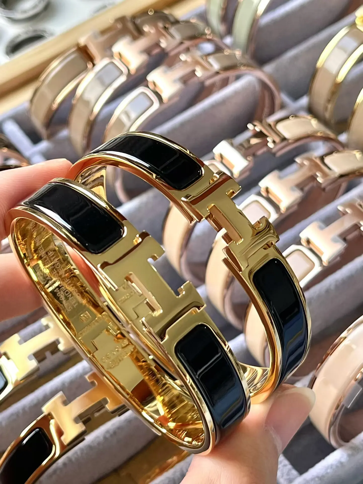 Hermes Wide H Enamel Bracelet Bangle