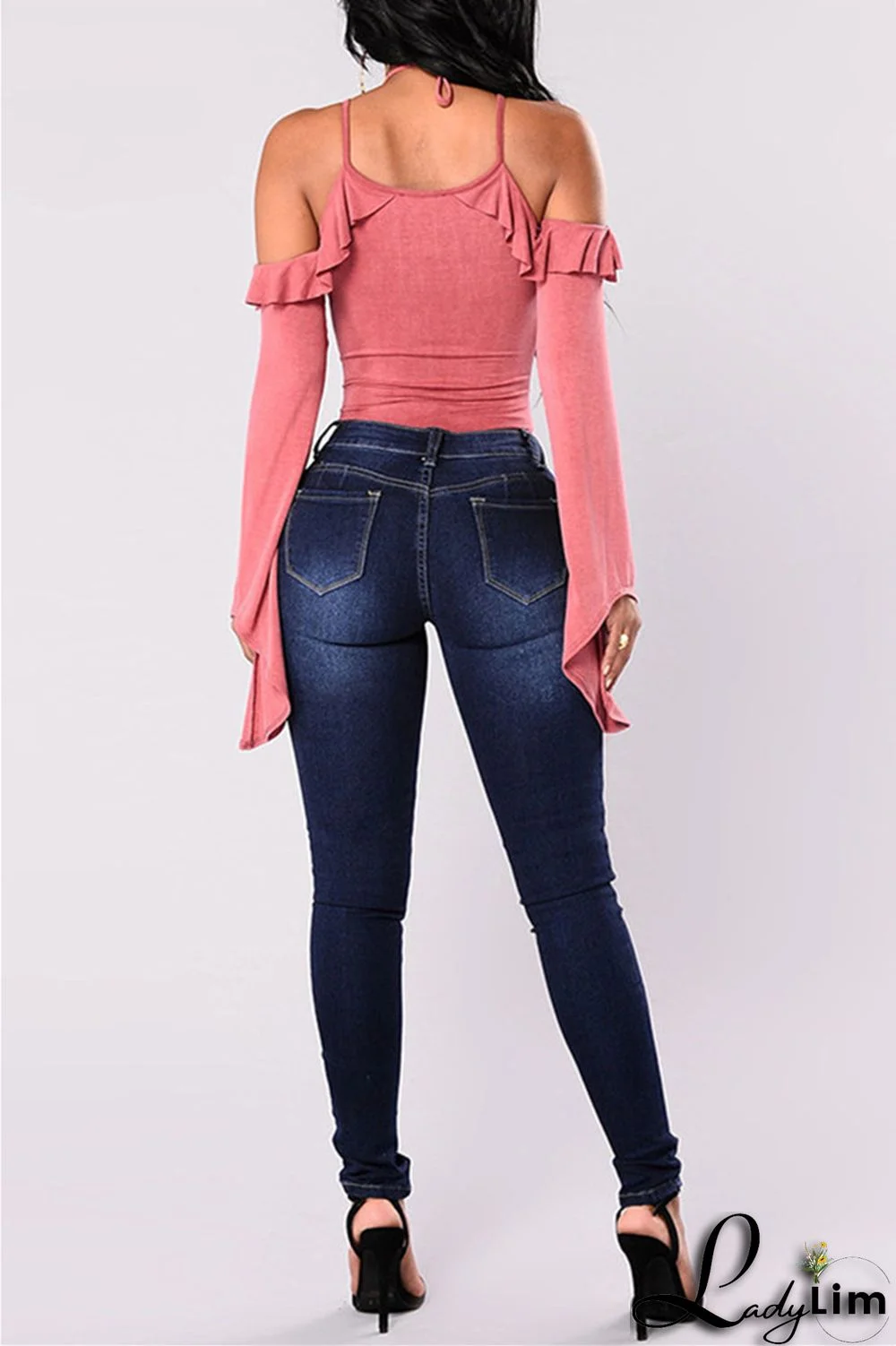 Light Blue Fashion Casual Solid Tassel Patchwork Mid Waist Skinny Denim Jeans