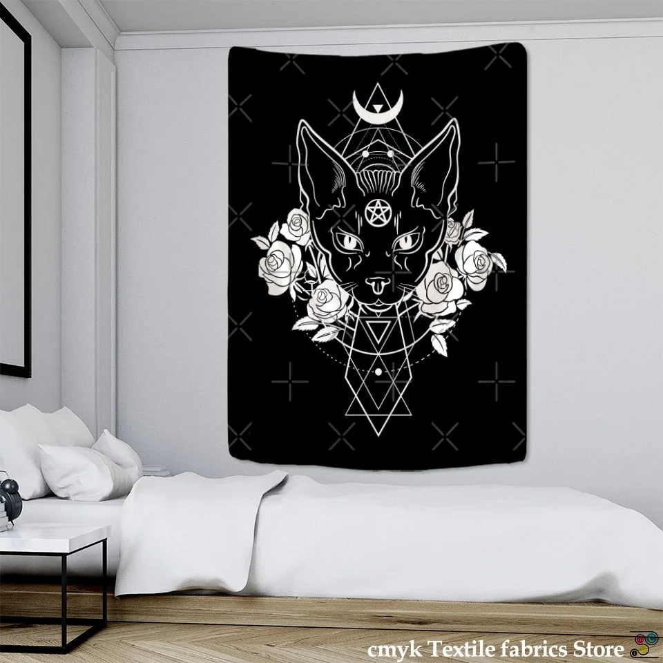 Cat Mysterious Tapestry Wall Hanging Bohemian Hippie TAPIZ Witchcraft Bedspread Divination Home Decor