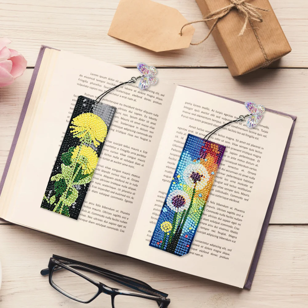 4Pcs Special Shaped Dandelion 5D DIY Diamond Painting Book Mark for Beginners
