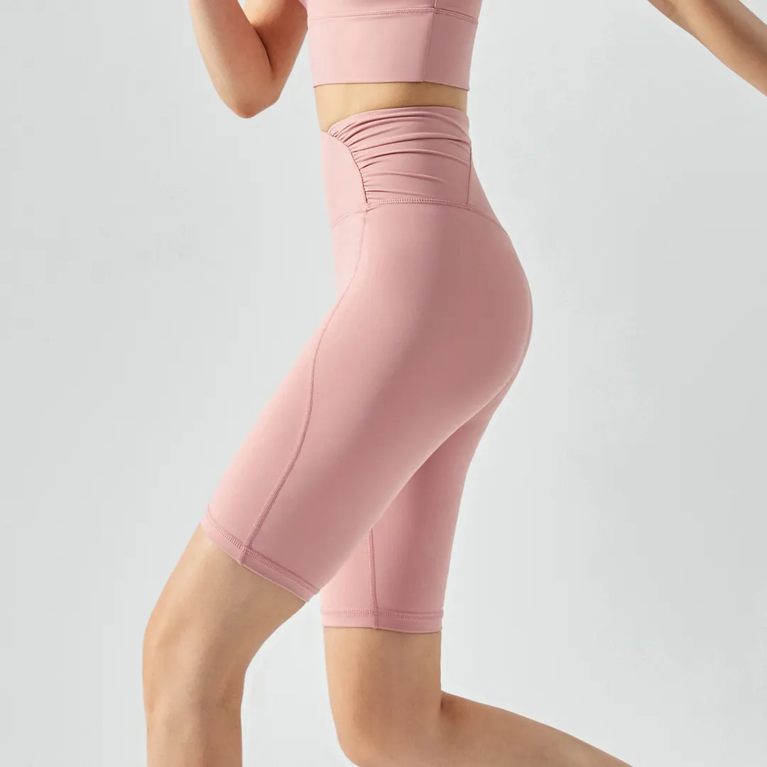 Buy Hergymclothing Clay Pink y shape high waist side scrunch no camel toe buttery soft biker shorts at an affordable price