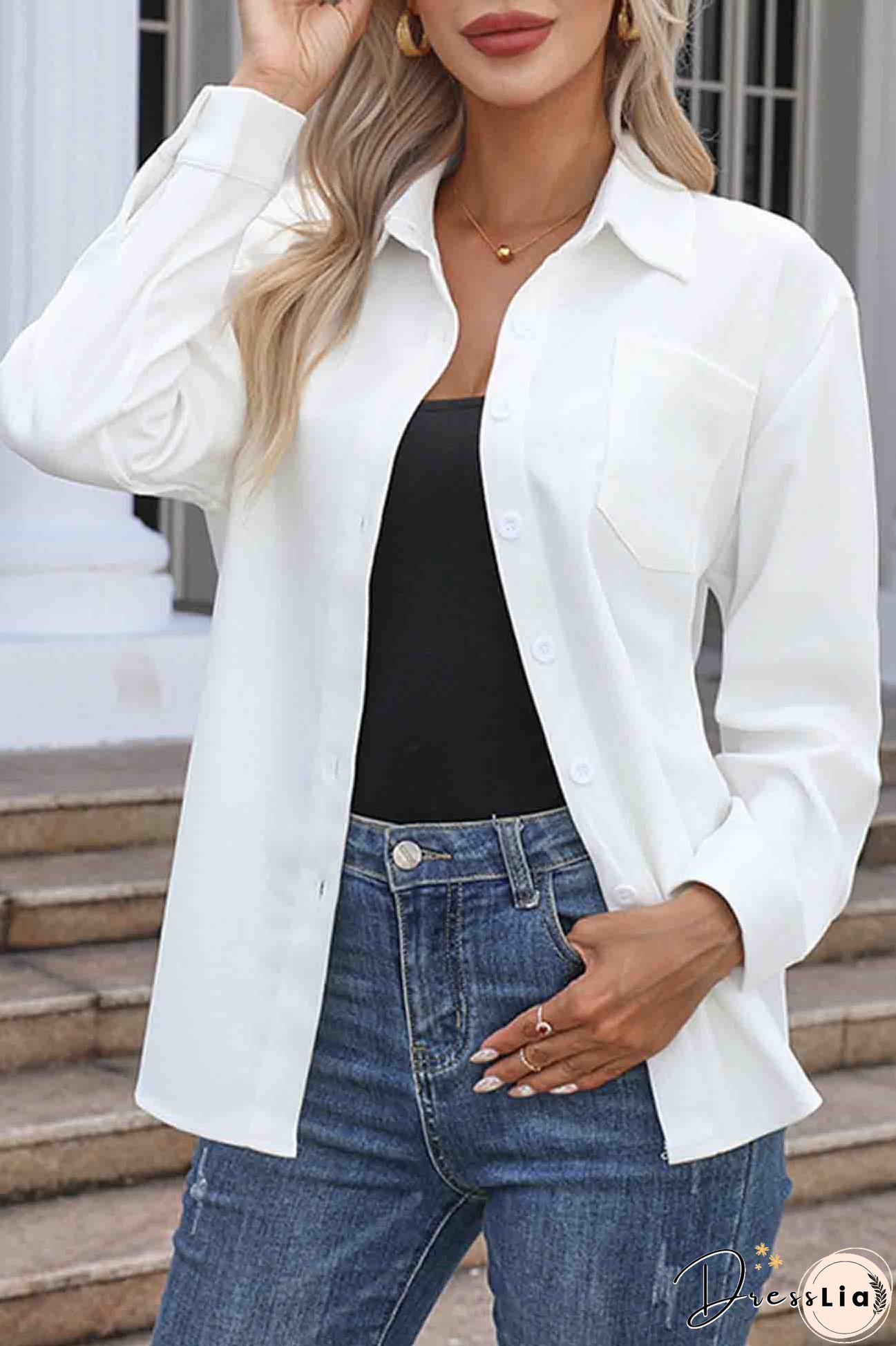 Corduroy Button Up Long Sleeve Blouse