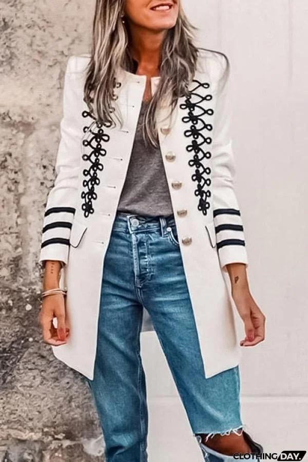 Lapel Strappy Plain Slim Split Joint Uniform Coat