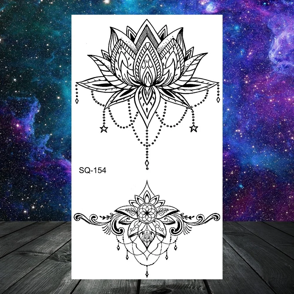 Sdrawing Seahorse Whale Temporary Tattoos For Women Men Cross Anchor Skeleton Thorns Elephant Fake Tattoo Fashion Tatoos Paper