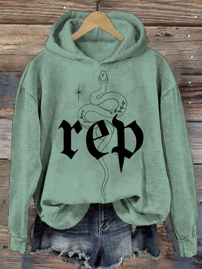 Rep Snake Line Letter Pattern Graphic Hoodie