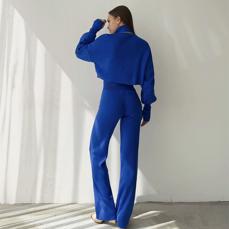 Ootddress Turtleneck Two Piece Outfits For Women Lantern Sleeve Cropped Top And Straight Leg Pants Sets Tracksuit Casual Outfits