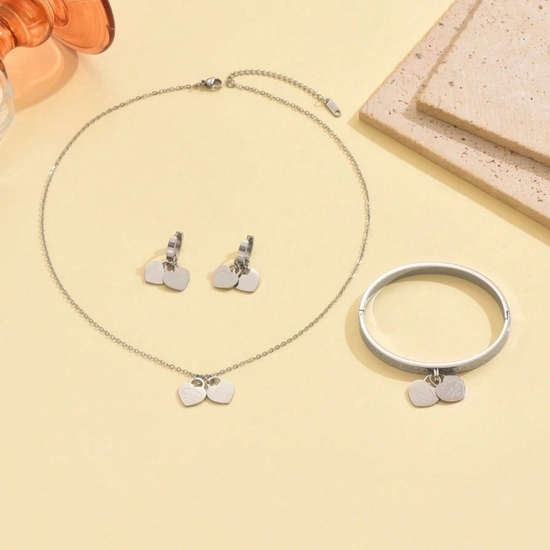 Elegant Lady Geometric 304 Stainless Steel Earrings Necklace Jewelry Set