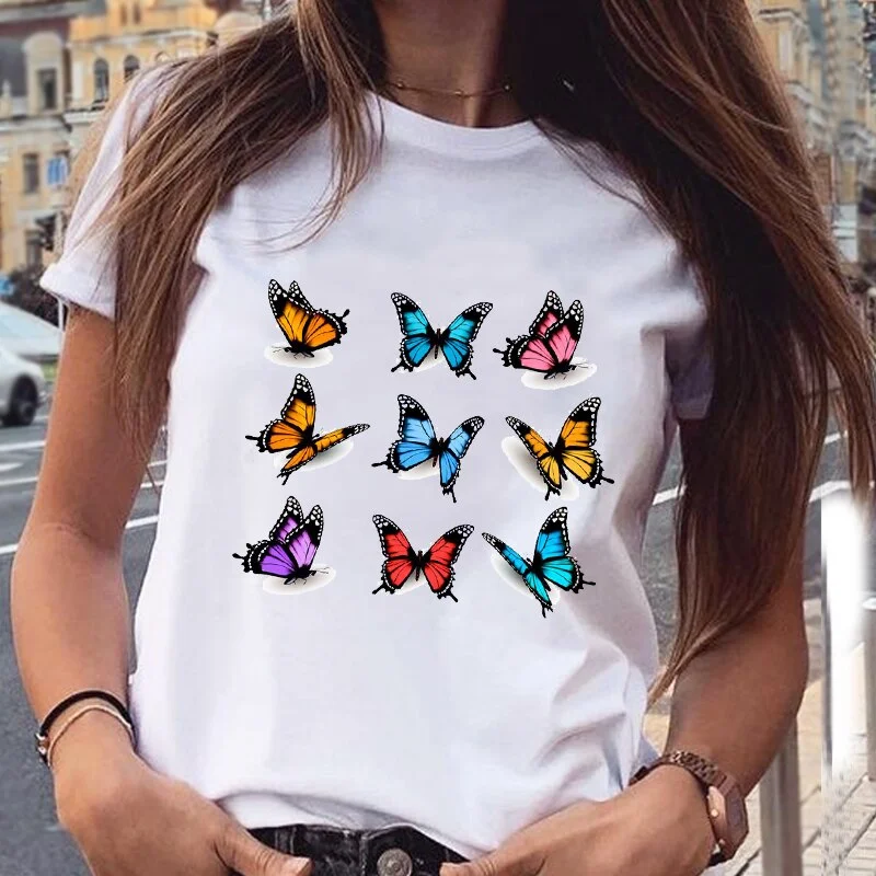 Women Graphic Butterfly Cute Tshirt Summer Spring 90s Style Casual Fashion Aesthetic Print Female Clothes Tops Tees