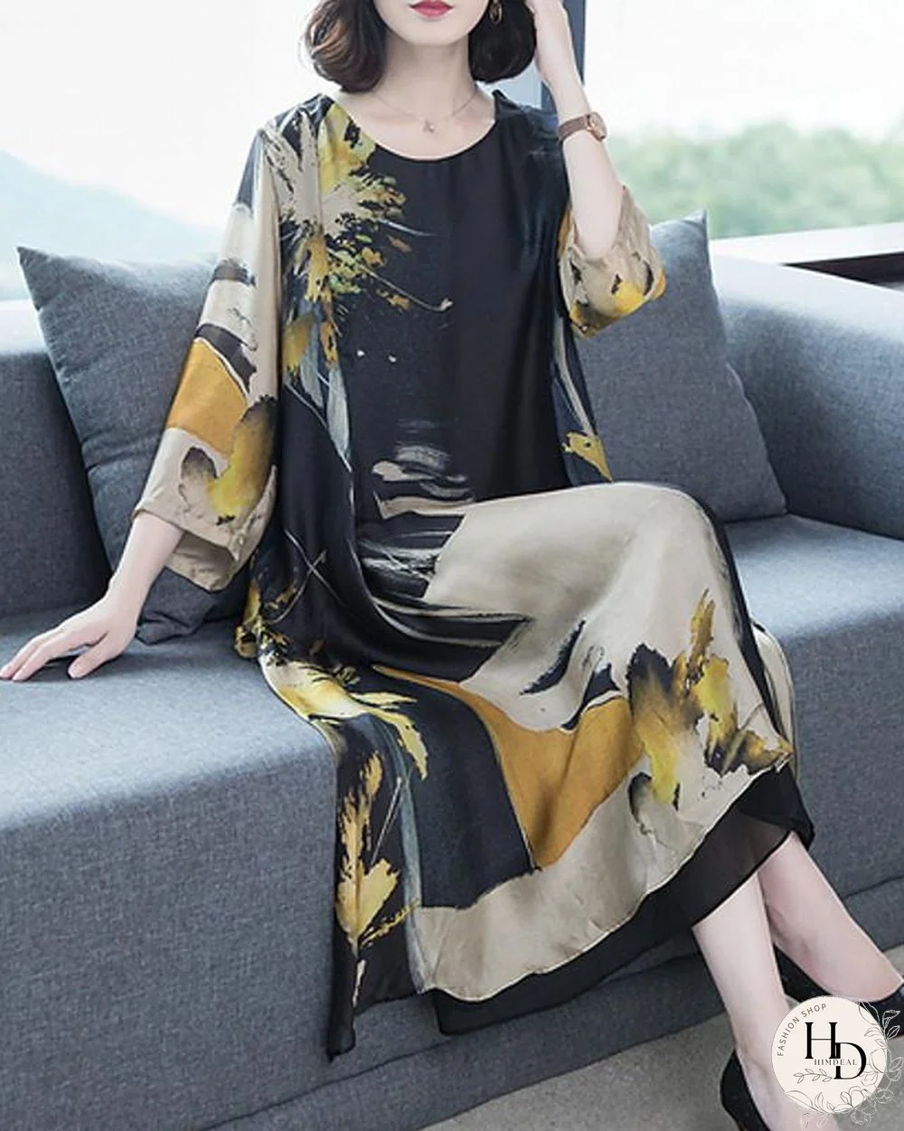 Women's Shift Dress Maxi long Dress - Long Sleeve Geometric Hot Slim Black M L XL XXL 3XL 4XL