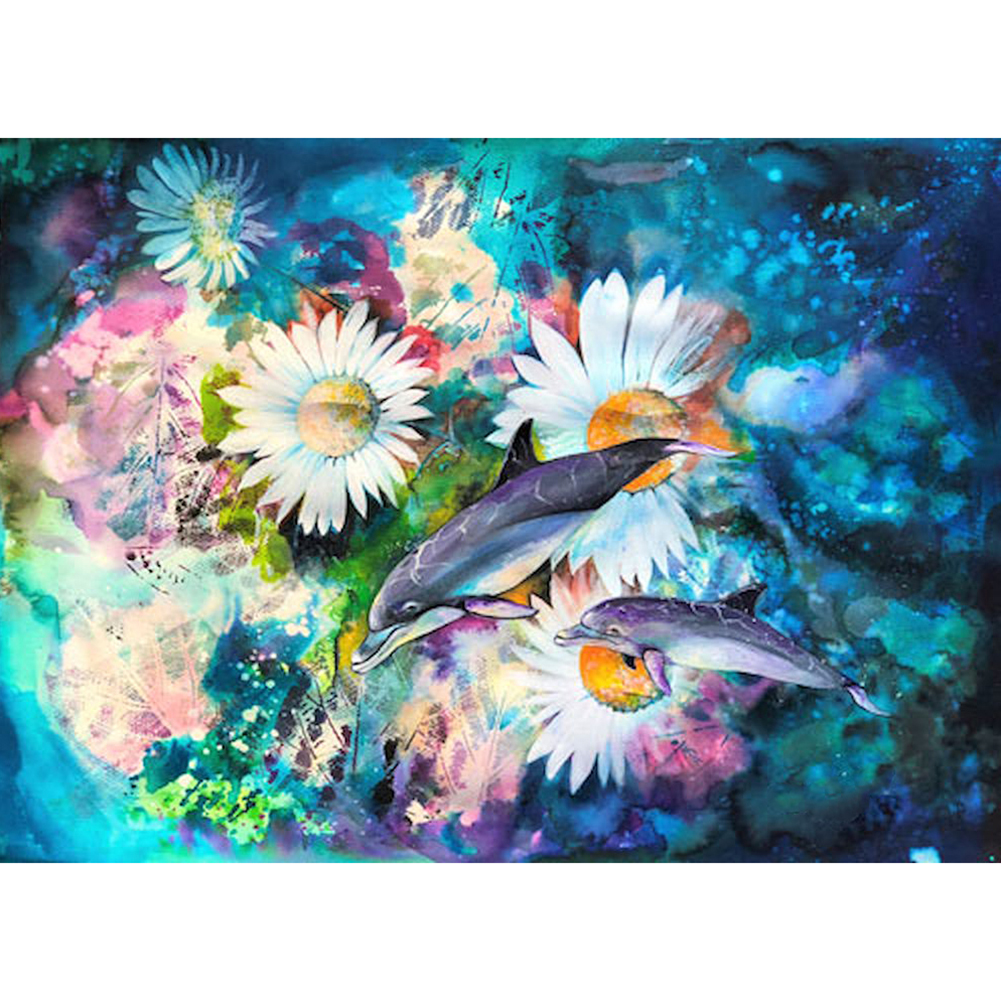 

40*30CM - Round Drill Diamond Painting - Dolphin Flower, 501 Original