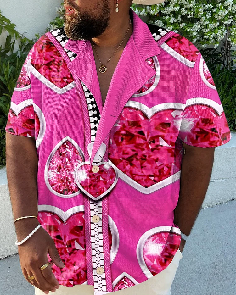 Men's Plus Size Casual Pink Art Sweetheart Gemstone Shirt