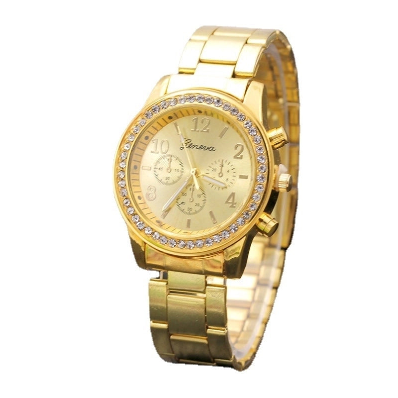 New Geneva Watch Diamond Alloy Steel Belt Watch Women’s Quartz Watch Geneva Watc