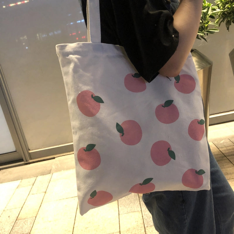 Unisex Canvas Fruit Streetwear Square Open Canvas Bag