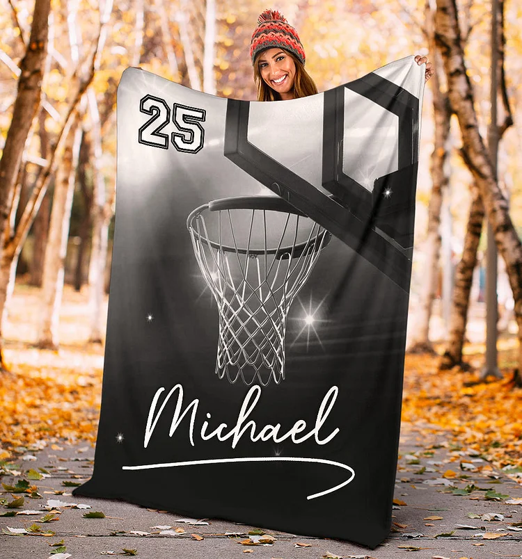 Basketball Boy Sherpa Fleece Blanket, Custom Name Number Soft Cozy Blanket | BKKid699