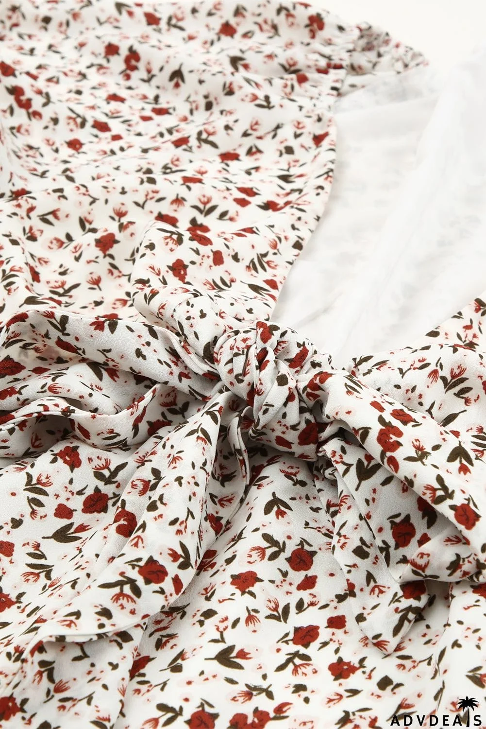 Floral Print Front Tie Ruffled Long Sleeve Blouse