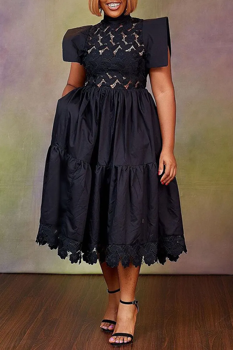 Sexy Party Solid Lace Half A Turtleneck One Step Skirt Dresses main image 0