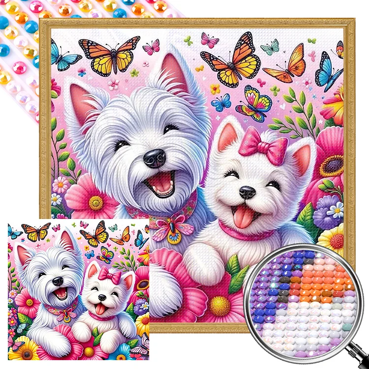 Two Dogs   - Full Round - AB Diamond Painting(35*35cm)