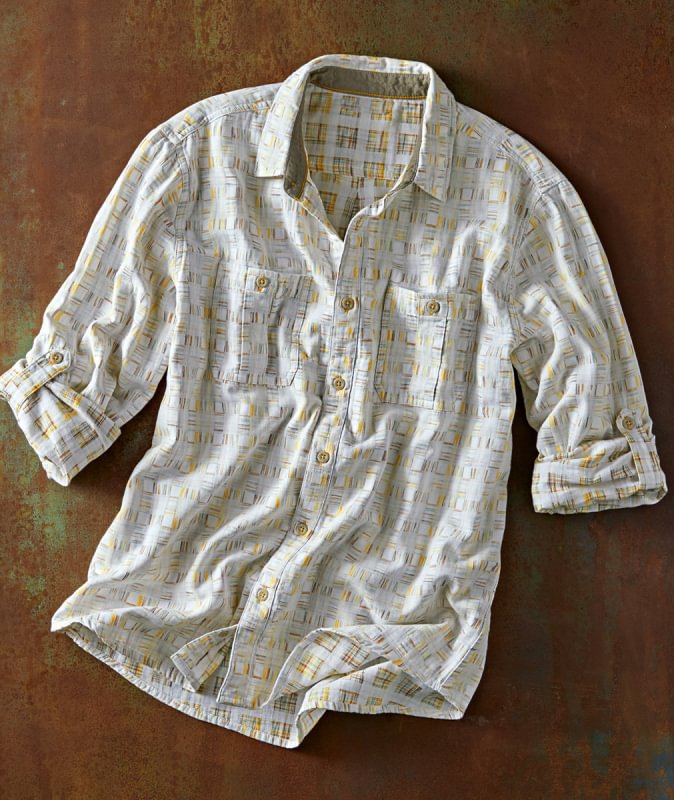Men's multicolor lattice pattern cotton linen shirt