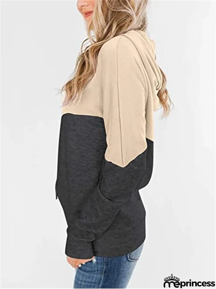 Women Color Block Drawstring Long&nbsp;Sleeve Pullover Hoodie