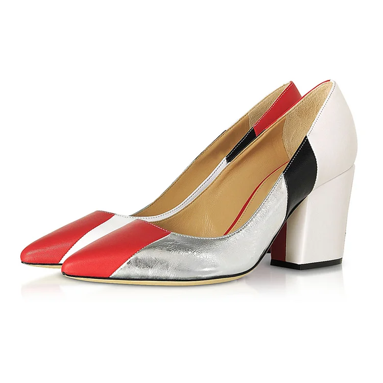 Multicolor block online heels