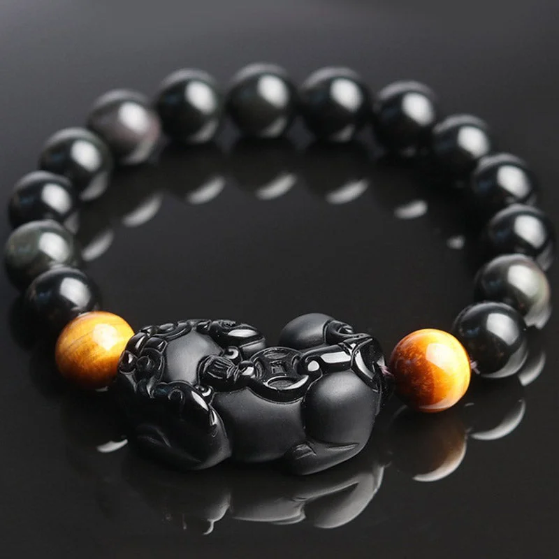 FengShui PiXiu Rainbow Obsidian Tiger Eye Wealth Bracelet