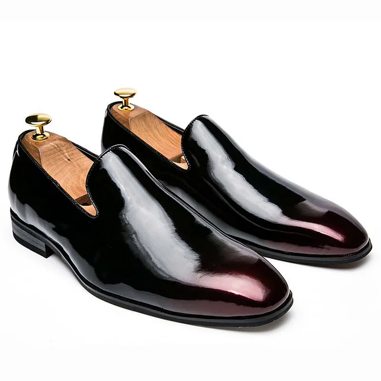 Glossy PU Leather Gradient Color Pointy Toe Business Dress Shoes